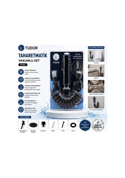 Tudor Tdr-255 Taharetmatik Seti Siyah - El Duşu, Hortum Ve Mafsal, Vakumlu Set