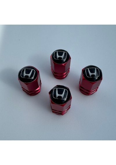 Honda Civic İle Uyumlu Logolu Alüminyum Altıgen Kırmızı Sibop Kapağı