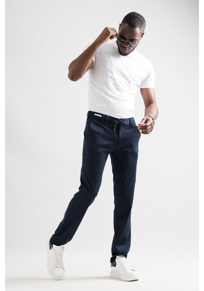 Ecer Slimfit Beli Lastikli Ve İplikli Çizgili Pamuklu Kışlık Kumaş Erkek Jogger Pantolon 001