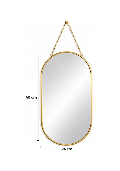 Özel Tasarım Dekoratif Duvar Aynası Gold Metal Çerçeveli İp Askılı 24x40 Cm Banyo Yatak Odası Hol Çok Renkli