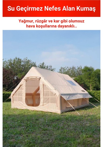 12 Kişilik 4 Mevsim Şişme Kamp Çadırı Krem