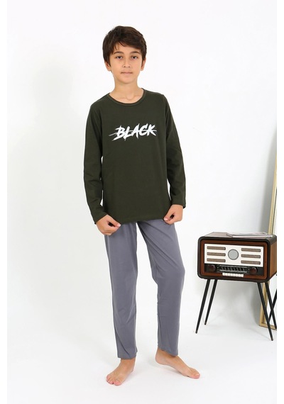Akbeniz Erkek Çocuk Uzun Kol Penye Pijama Takım 20437 Haki