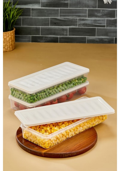 Multi Box 3 Lü Set Saklama Kabı Seti - Dondurucu & Mikrodalga Uyumlu Krem