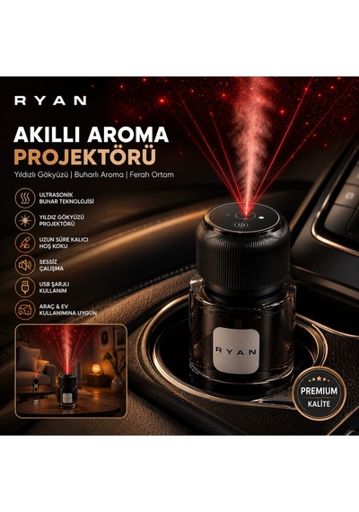 Araç İçi Koku Makinesi Akıllı Aroma Difüzörü Yıldız Projektörlü Buhar Ve Oda Kokulandırıcı Ry-c3