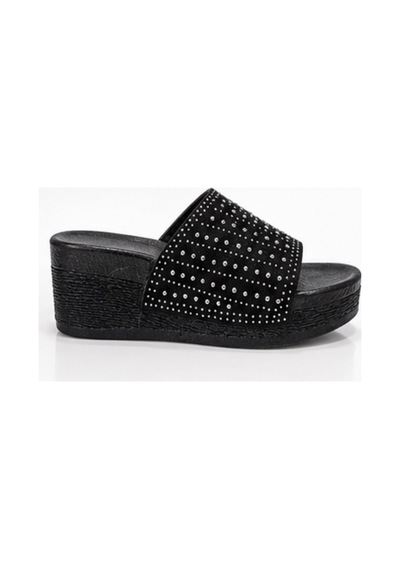 N Napa Shoe Snp-990- Siyah Taş Detaylı Dolgu Topuk Kadın Terlik