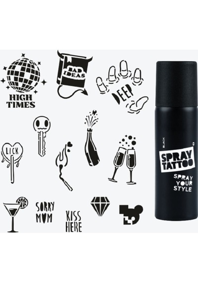 Ibıza City Pack Spray Tattoo Geçici Dövme Seti 13 Desen + Sprey Siyah