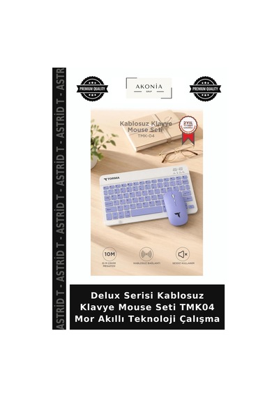 Delux Serisi Kablosuz Klavye Mouse Seti Tmk04 Mor Akıllı Teknoloji Çalışma
