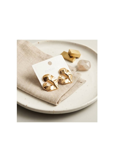 316l Çelik Gold Renk Organik Dokulu Asimetrik Tasarım Damla Model Küpe Tj-bkp12040 Evimdeyokyok