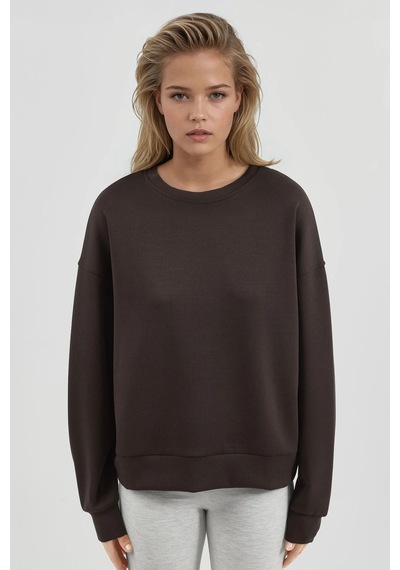 Hiccup Busem Rahat Kesim Bisiklet Yaka Modal Sweatshirt Kahve Kahvesi