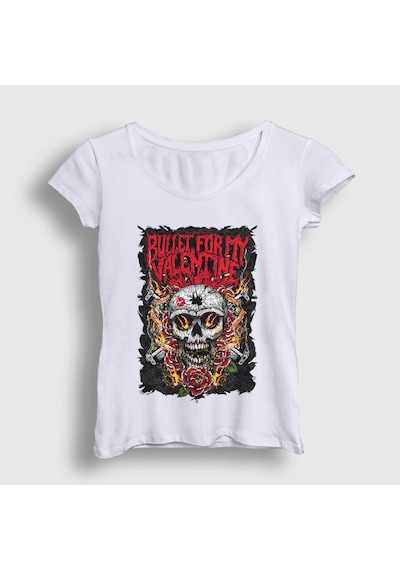 Presmono Kadın Guns Bullet For My Valentine T-shirt Beyaz