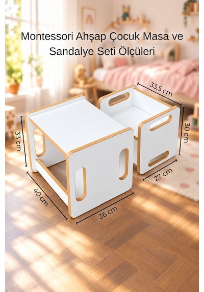Montessori Çocuk Masa Ve Sandalye Seti Çalışma, Oyun Ve Aktivite Masası Ahşap - Beyaz Montessori Çocuk Masa Ve Sandalye Seti Çalışma, Oyun Ve Aktivite Masası Ahşap - Beyaz