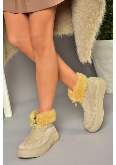 Fox Shoes T811231102 Bej Süet Kadın Bot Bej
