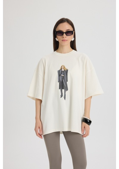 Helene Oversize Beyaz T-shirt BEYAZ