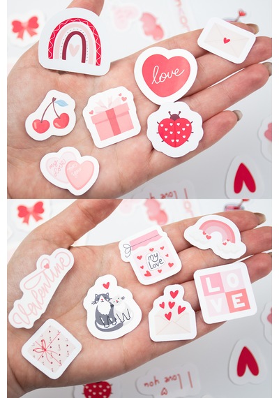 Kalp Temalı Sevgililer Günü 35 Parça Sticker Paketi Yapışkanlı Kaliteli Su Geçirmez Etiket Seti Çok Renkli