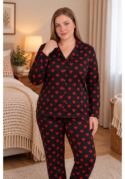 Wordex Mirano 9850 Uzun Kollu Şardonlu Soft Kışlık Düğmeli Büyük Beden Kalpli Kadın Pijama Takımı Siyah Wordex Mirano 9850 Uzun Kollu Şardonlu Soft Kışlık Düğmeli Büyük Beden Kalpli Kadın Pijama Takımı Siyah