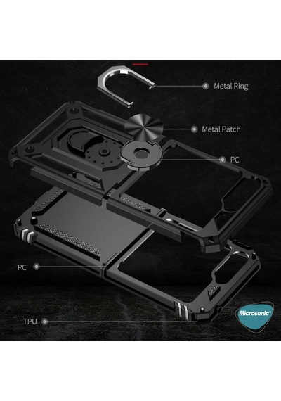 Microsonic Samsung Galaxy Uyumlu Z Flip 7 Fe Kılıf Military Ring Holder Siyah -