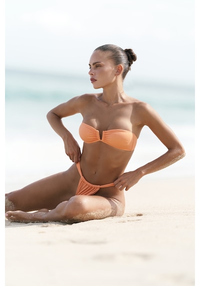 Mai Collection Mai Studios Co. Lahla Büzgü Detaylı Kalın Bant Turuncu Bikini Altı Turuncu