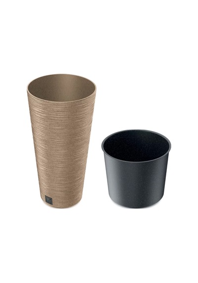 Furu Ahşap Katkılı Sütun Plastik Saksı Açık Kahverengi