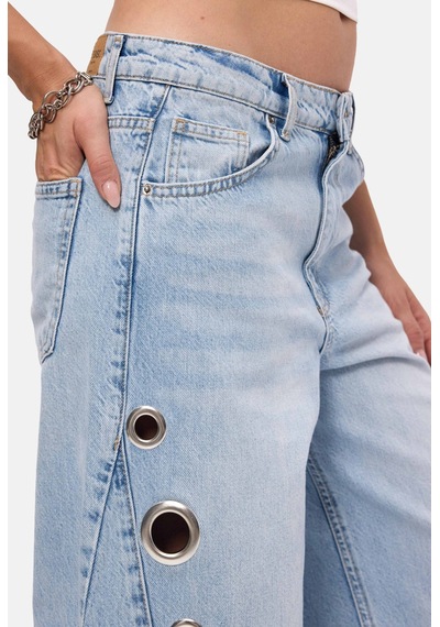 it's basic Kadın Ice 4s6-3 Palazzo Fit Kuş Gözü Detaylı Tasarım Denim Jean Buz Mavi