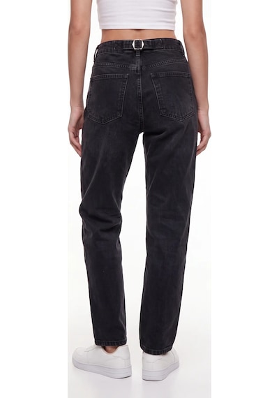 CEMO Kadın Yüksek Bel Mom Fit Jean Pantolon Siyah