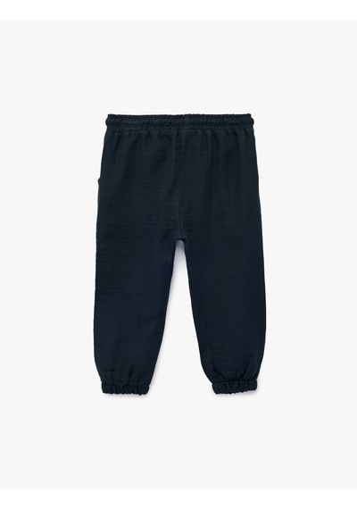 Koton Pamuklu Beli Bağcıklı Müslin Kumaş Basic Jogger Pantolon Lacivert 6smb40023tw Lacivert