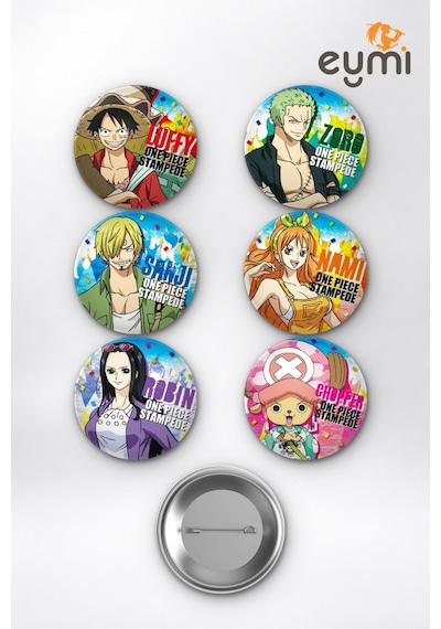 One Piece Stampede Hasır Şapka Korsanları Çanta Süsü Rozet İğneli Buton Rozet Seti 58 Mm 6'lı Çok Renkli