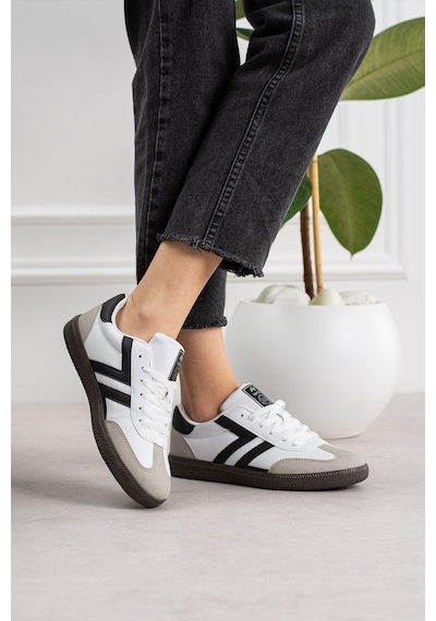 Kadın Düşük Bilek Bağcıklı Sneaker Beyaz - Siyah