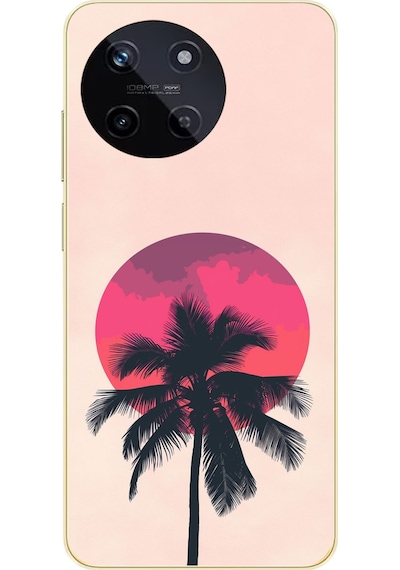 Realme 11 4g Uyumlu Palmiye Kırmızı Ay Baskılı Silikon Kılıf Renkli