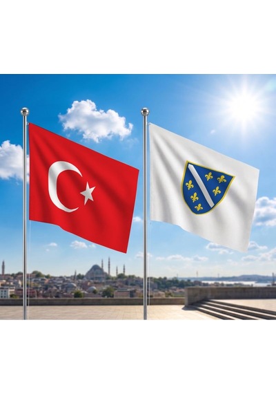 Bosna Hersek 1992-1998 Bayrağı Ve Alpaka Kumaş Türk Bayrağı 2'li Set 70x105cm Diğer