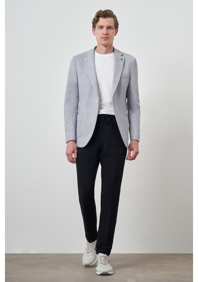 Morven Erkek Gri Örme Desenli Slim Fit Mono Yaka Ceket 25ms002024100 Gri