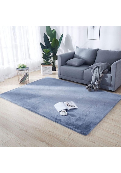 Yumuşak Puffy Peluş Halı Beyaz Antrasıt