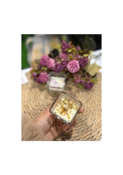 2'li Set Kokulu Kare Bardak Mum, Çiçek Kokulu, Beyaz, 5 X 5 Cm Diğer