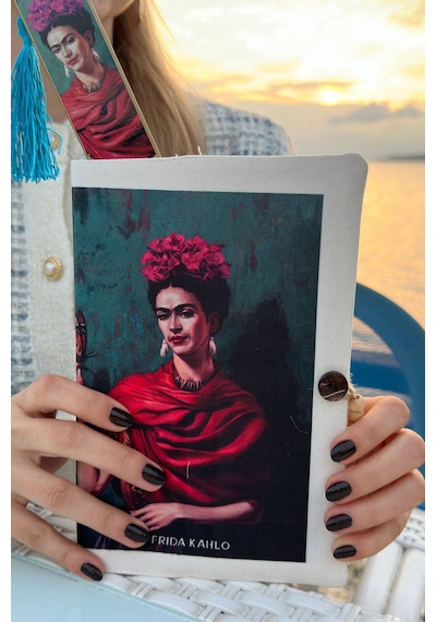 Kitap Kılıfı Ve Metal Kitap Ayracı Seti Frida Kahlo Kelebekler