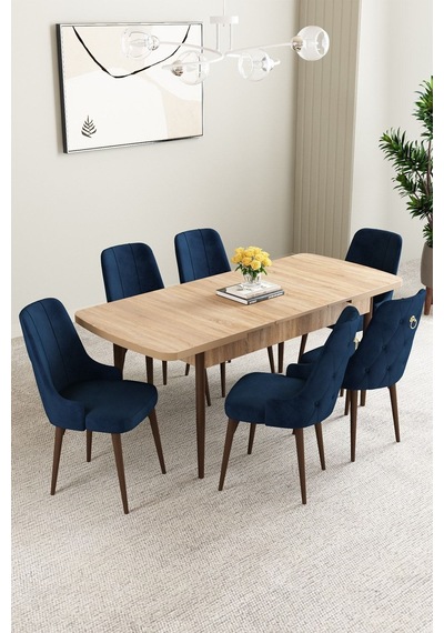 Clara Meşe Desen 80x132 Açılabilir Mdf Masa Yemek Odası Takımı,mutfak Takımı 6 Adet Sandalye Lacivert Clara Meşe Desen 80x132 Açılabilir Mdf Masa Yemek Odası Takımı,mutfak Takımı 6 Adet Sandalye Lacivert