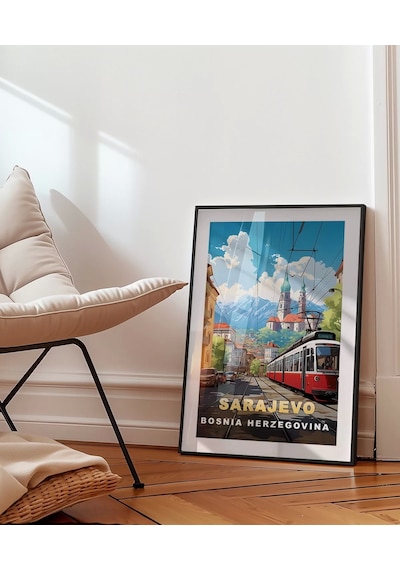 Çerçevesiz Poster Dağların Gölgesinde Sarajevo Şehir Manzarası