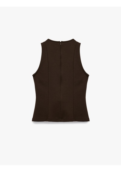 Koton Slim Fit Bisiklet Yaka Kolsuz Peplum Bluz Kahverengi 6wak10149ek Kahve