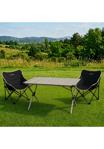 Yek Outdoor Campout Alüminyum Xxl Büyük Masa + 2 Campout Fırat Sandalye Set Siyah