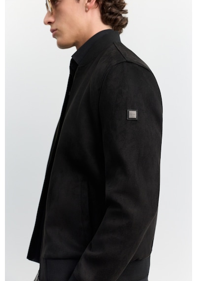 Avva Erkek Siyah Bomber Yaka Süet Dokulu Mevsimlik Comfort Fit Mont B006045