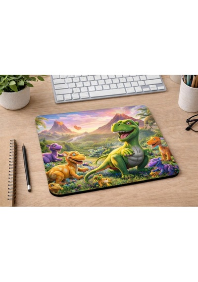 Sevimli Dinozor Desenli Mousepad 21x17,5 Cm Kaymaz Tabanlı Düz Mouse Pad Çocuk & Ofis Kullanım