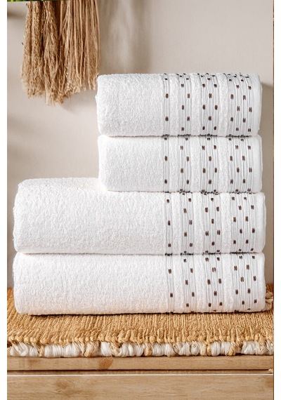 4'lü Aile Banyo Havlu Seti Hamam Takımı Pamuk 2 Adet 50x90 Ve 2 Adet 70x140 Havlu Beyaz