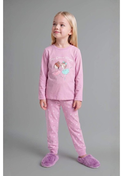 Defacto Bisiklet Yaka Baskılı Üst Lastikli Paça Alt 2li Pijama Takımı Kız Bebek I1003a526aupr139 Mor-pr139