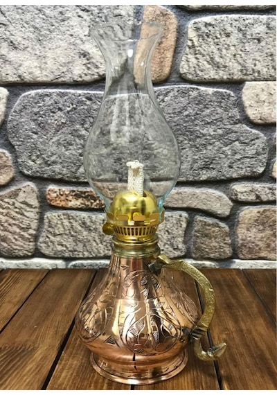 İşlemeli Bakır Gaz Lambası Büyük Boy, G10081