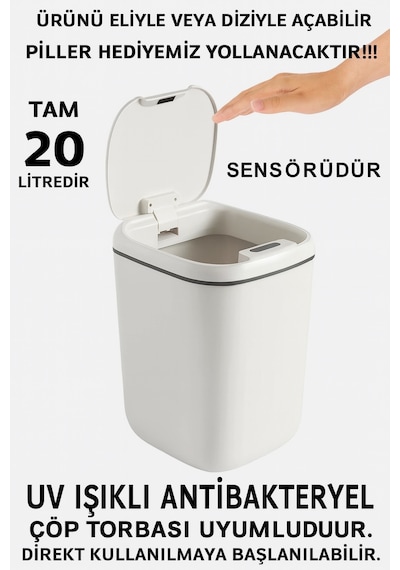 Teknolojik Çöp Kutusu Otomatik Aç Kapat Sensörlü Mutfak Banyo Ev Ofis Piller Dahildir