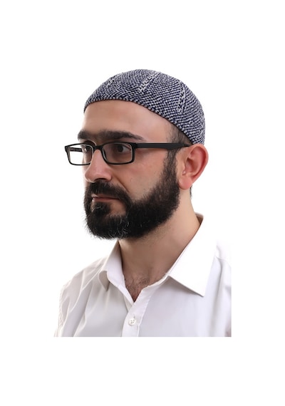 Lacivert Gri Kışlık Çift Renk Kadife Namaz Takkesi