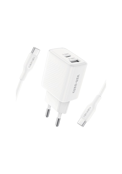 Ven-dens Vd-tc019bac01 20 W Type-c Ve 18 W Usb-a Hızlı Şarj Adaptörü, 1 Metre 60 W Pd Type-c, Beyaz