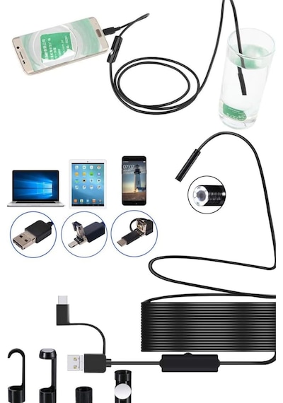 Profesyonel Endoskop Yılan Kamera Arama Motor Içi Su Geçirmez Aralara Girebilen Tesisat Kamerası 10 Metre 3in 1 Usb-typc E - Mıcro Usb