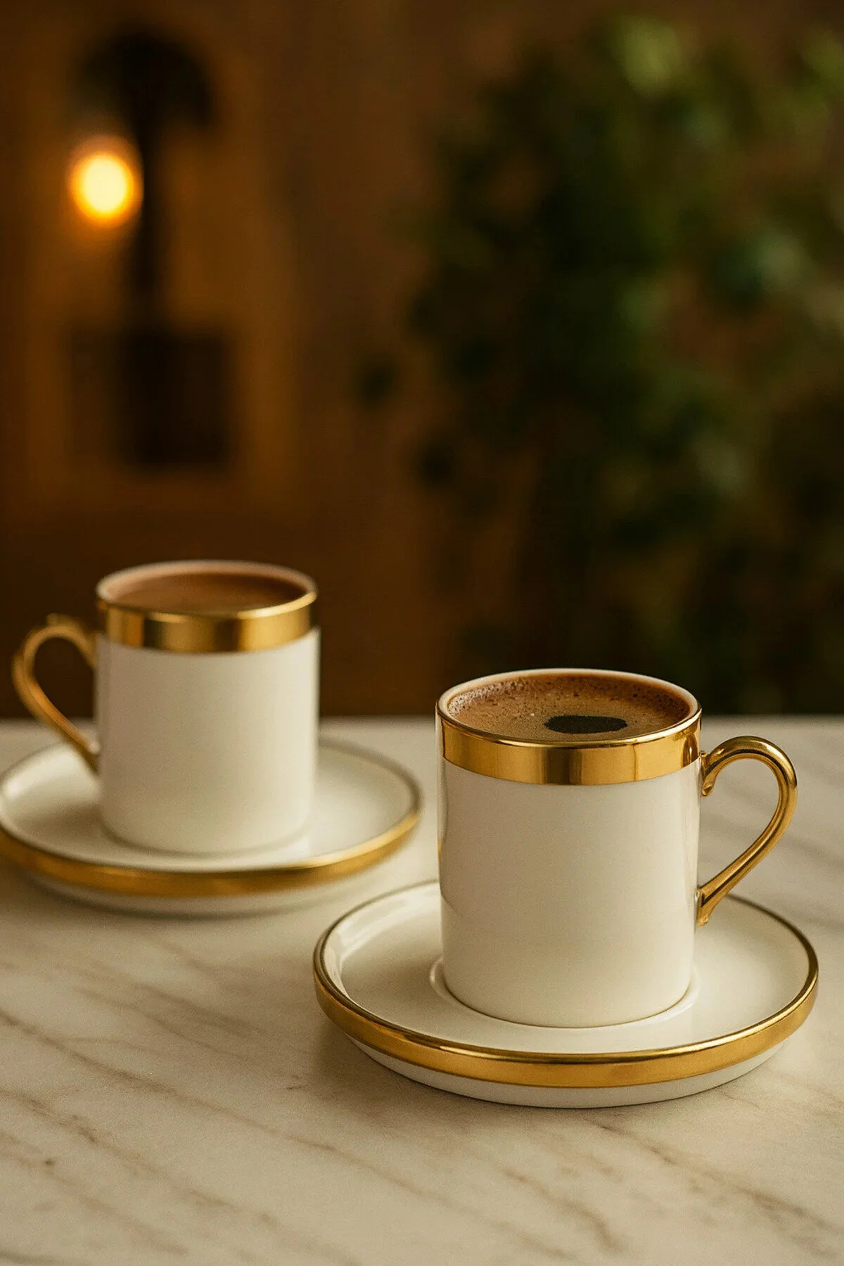 6 Kişilik Porselen Lüks Platin Kaplama Kahve Fincan Takımı Seti 100ml Altın - Beyaz