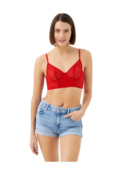 Cottonhill Kırmızı Puantiyeli Tüllü Ayarlanabilir Askılı Balenli Kadın Bralet Sütyen