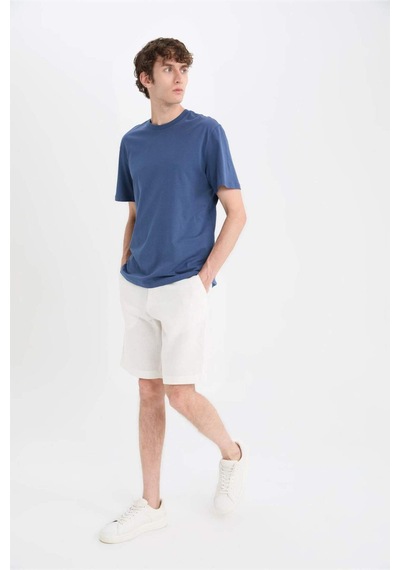 Defacto %100 Keten Regular Fit Yazlık Bermuda Şort D9931ax25smwt33 Beyaz