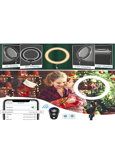 Smayling 10'' Rgb Ring Light Tripod 37 Renk Modu Led Işık Telefon Tutucu Bluetooth Kumandalı Profesyonel Çekim Işığı